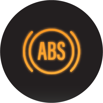 A glowing yellow ABS dashboard light icon on a black background