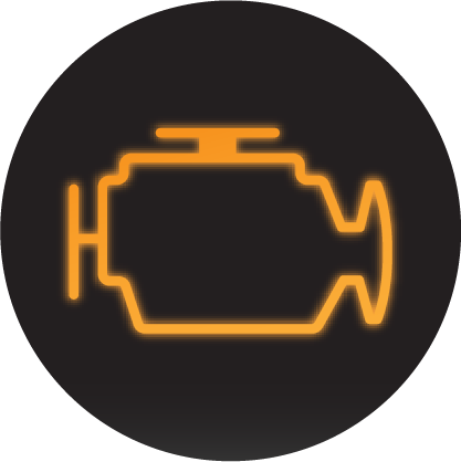 A glowing yellow check engine dashboard light icon on a black background