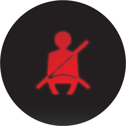 A glowing red fasten seatbelt icon on a black background