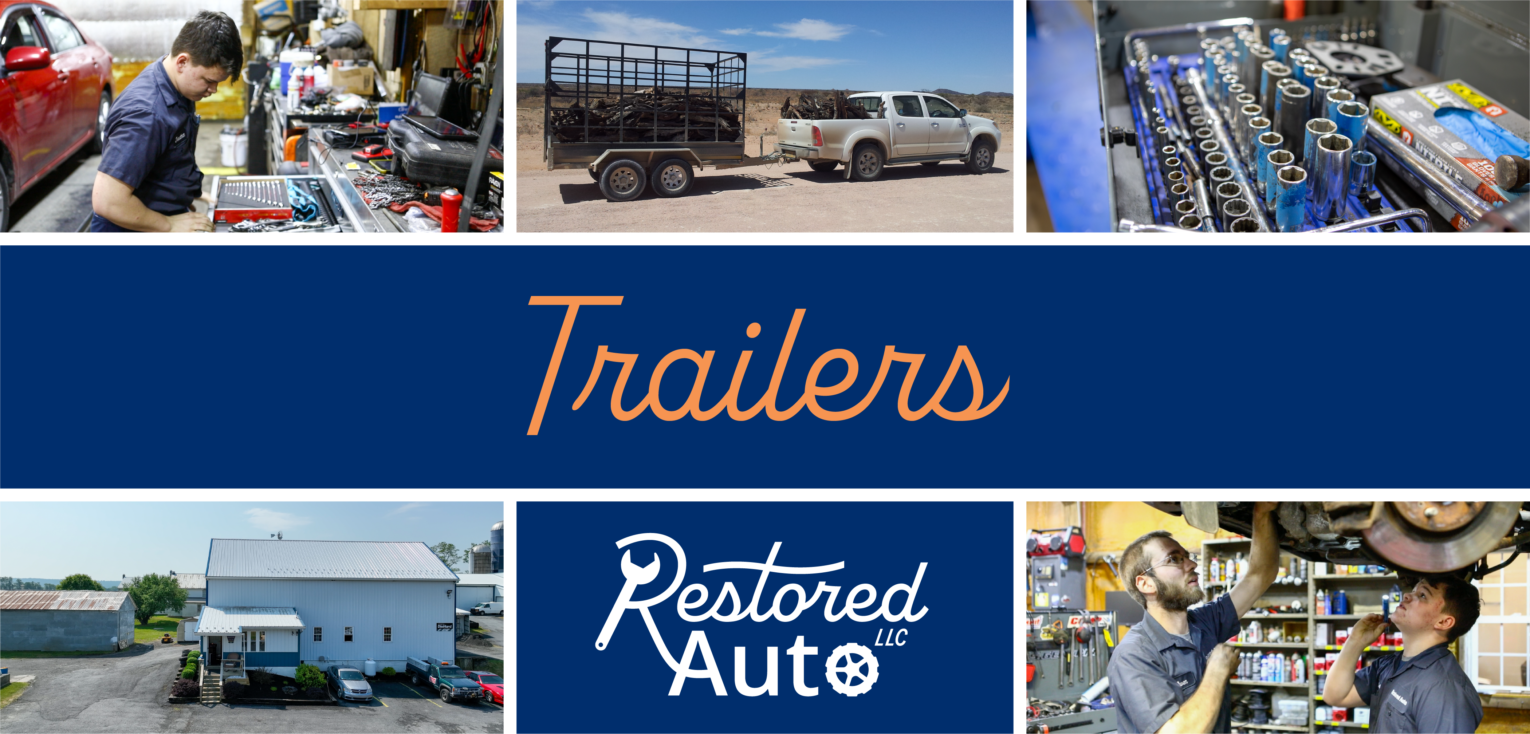 A compilation of images from around the shop and the word "Trailers" in the middle