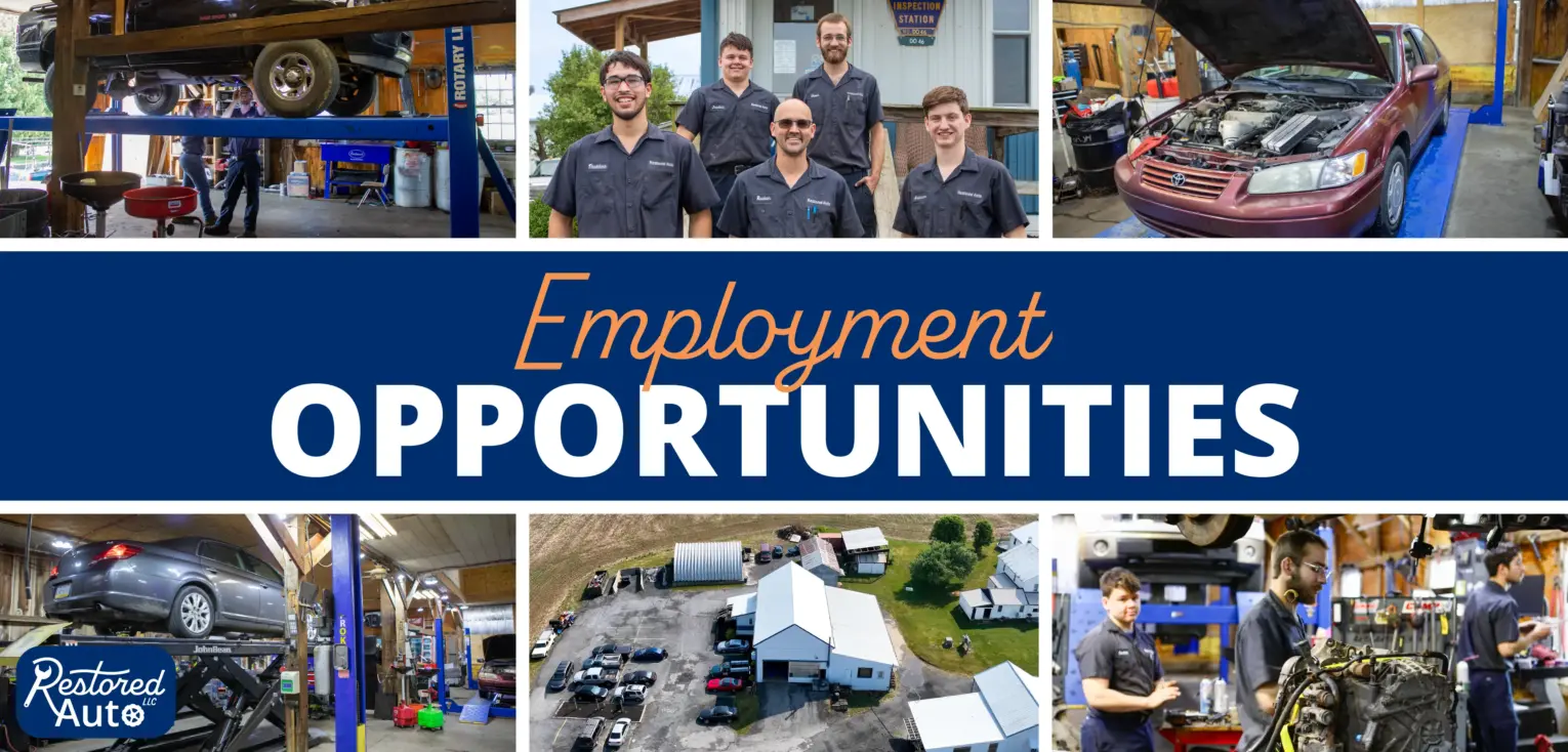 A compilation of images from around the shop and the words "Employment Opportunities" in the middle