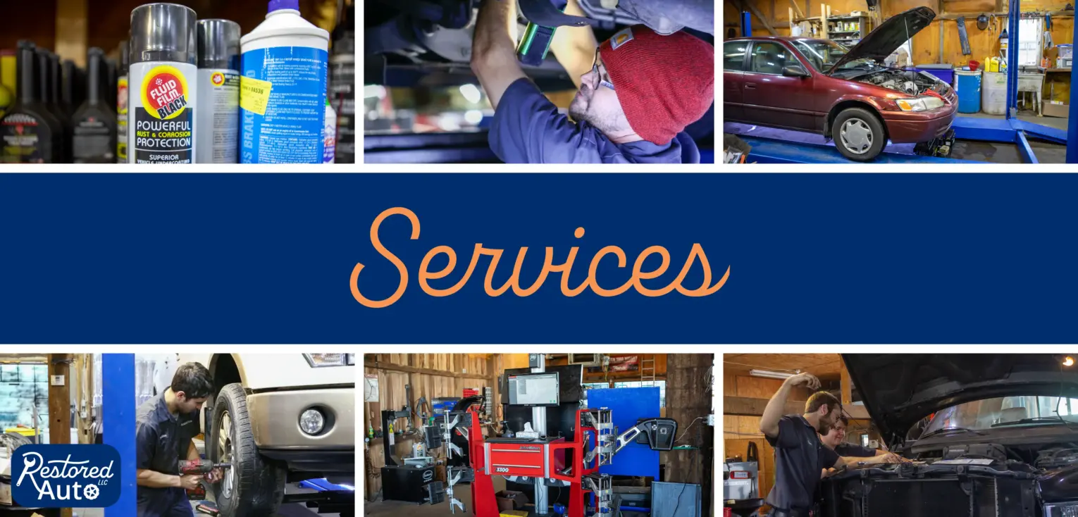 A compilation of images from around the shop and the word "Services" in the middle