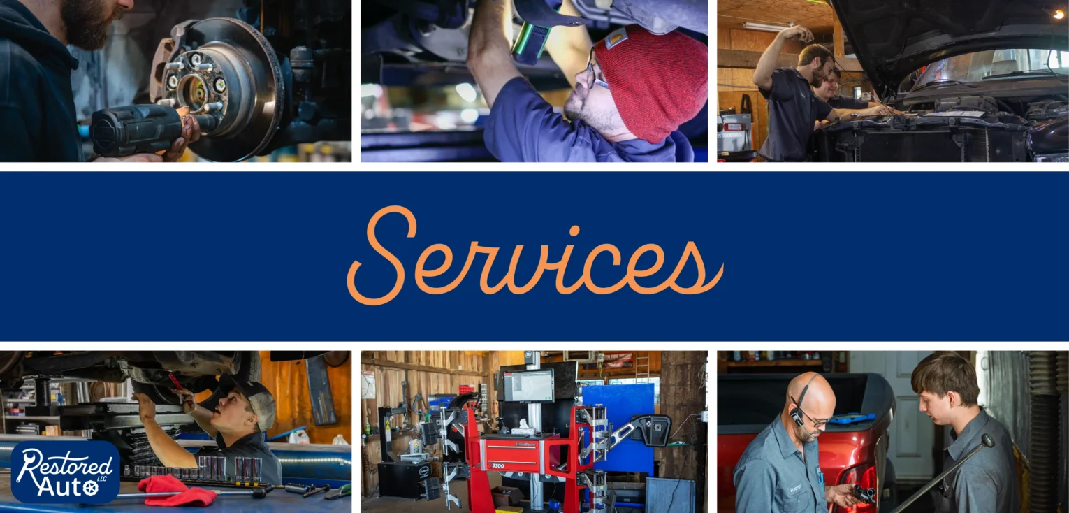A compilation of images from around the shop and the word "Services" in the middle